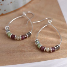 Silver Plated Teardrop Earrings with Pink Beads by Peace of Mind